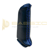 BMW E9X E-brake Handle wrapped in leather with blue stitching