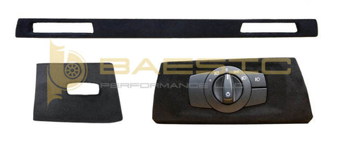 BMW E90 E92 E9X Headlight Switch Cover, Key Fob Cover, Cup Holder Cover Wrapped in Black Alcantara Suede